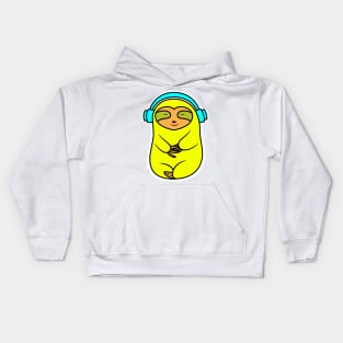 Happy Yellow Sloth With Headphones Kids Hoodie